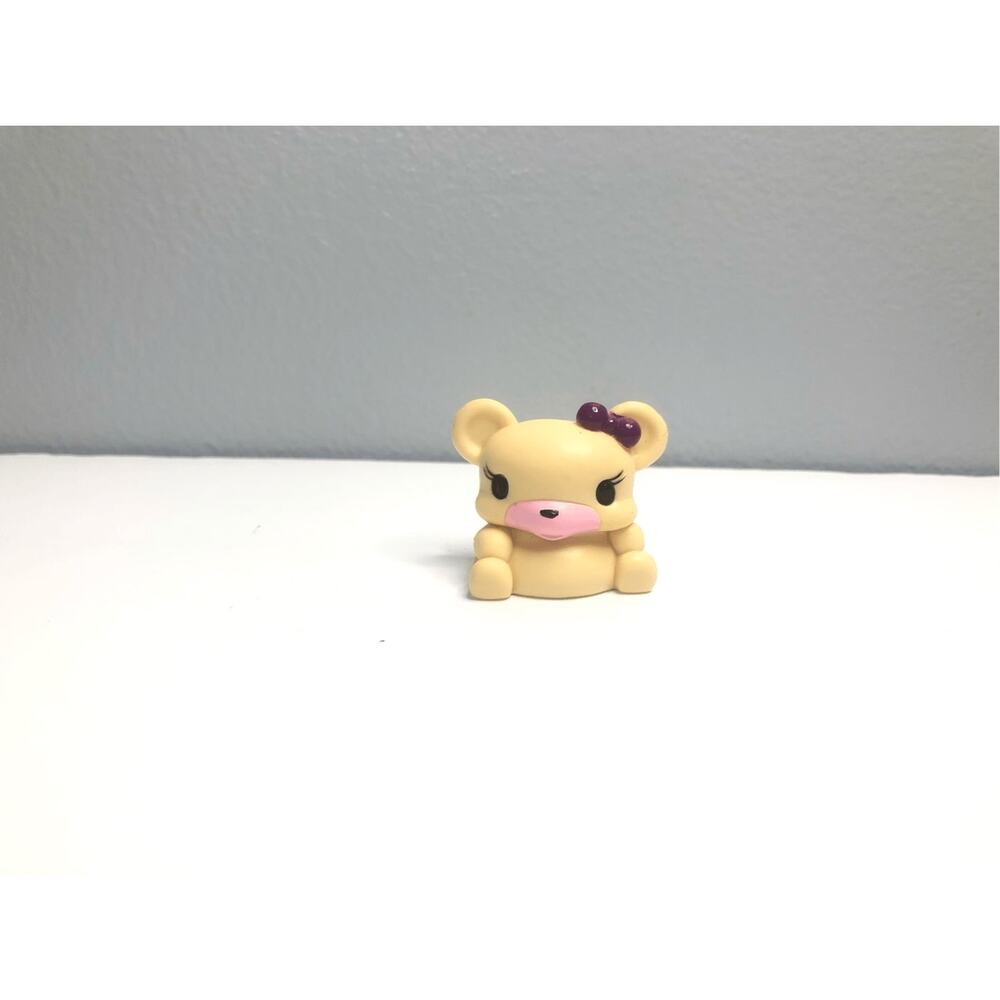 Barbie Pet‎ Bear Figurine Tan with Pink Snout and Purple Bow Miniature Toy